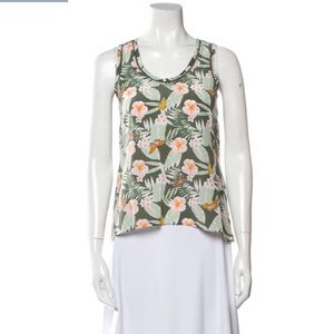 Joie Bright Floral & Butterfly 100% Silk Racerback Tank Top - Small